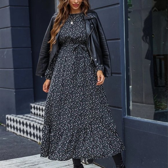 Dainty Floral Bishop Ruffle Hem Dress - Picture 5 of 9